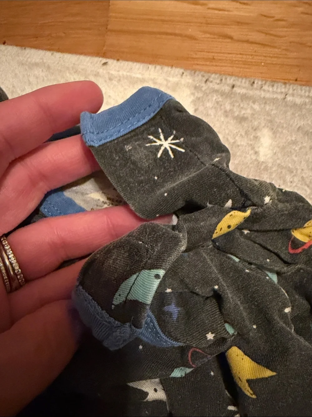 Magnetic Me Space Rocket Pajama Set - Gray with Blue Trim